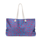 Blue Pink Leopard Eco Friendly Weekender Bag, Travel Tote, Beach Bag