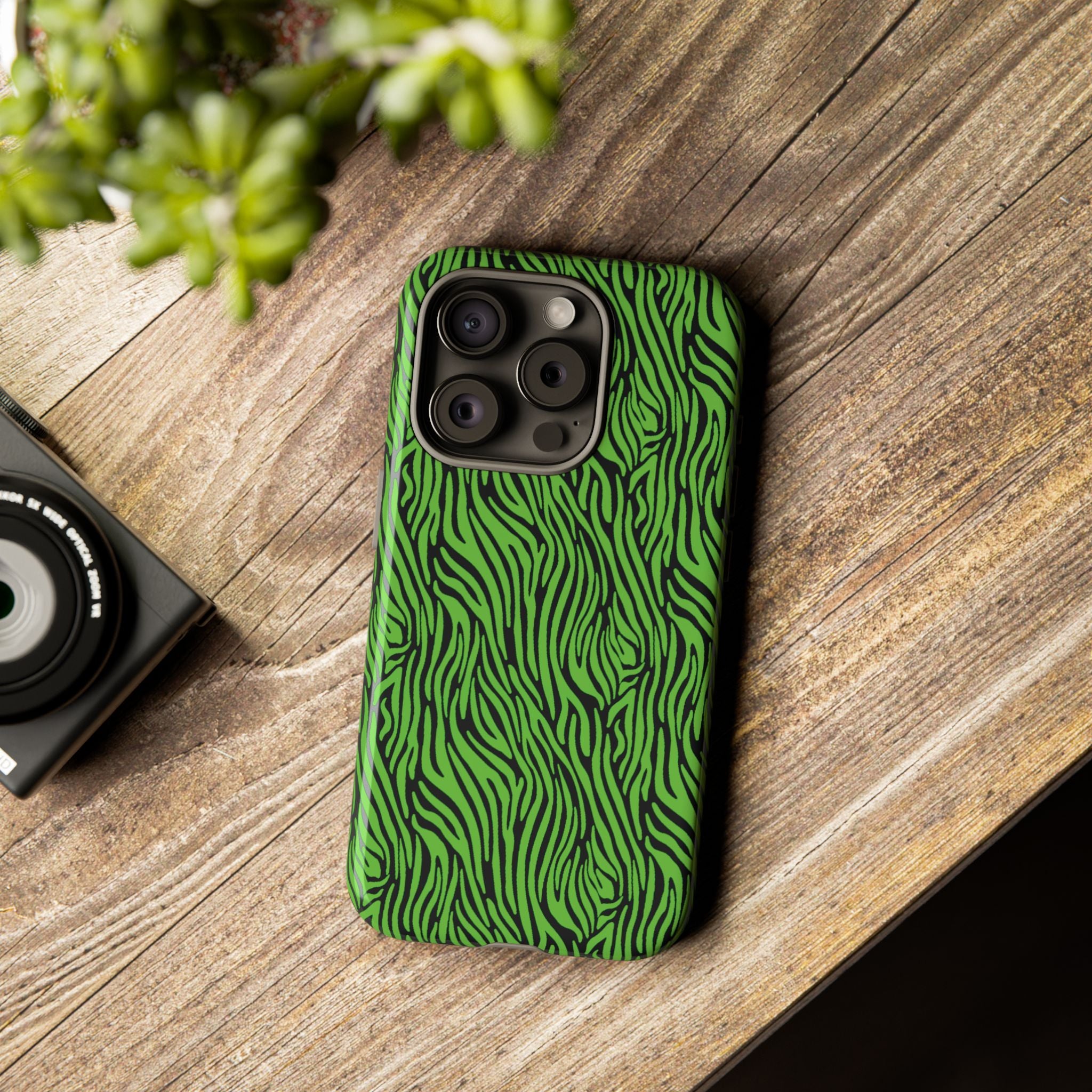 Neon Green Zebra Tough Phone Case iPhone, Galaxy, or Google Pixel