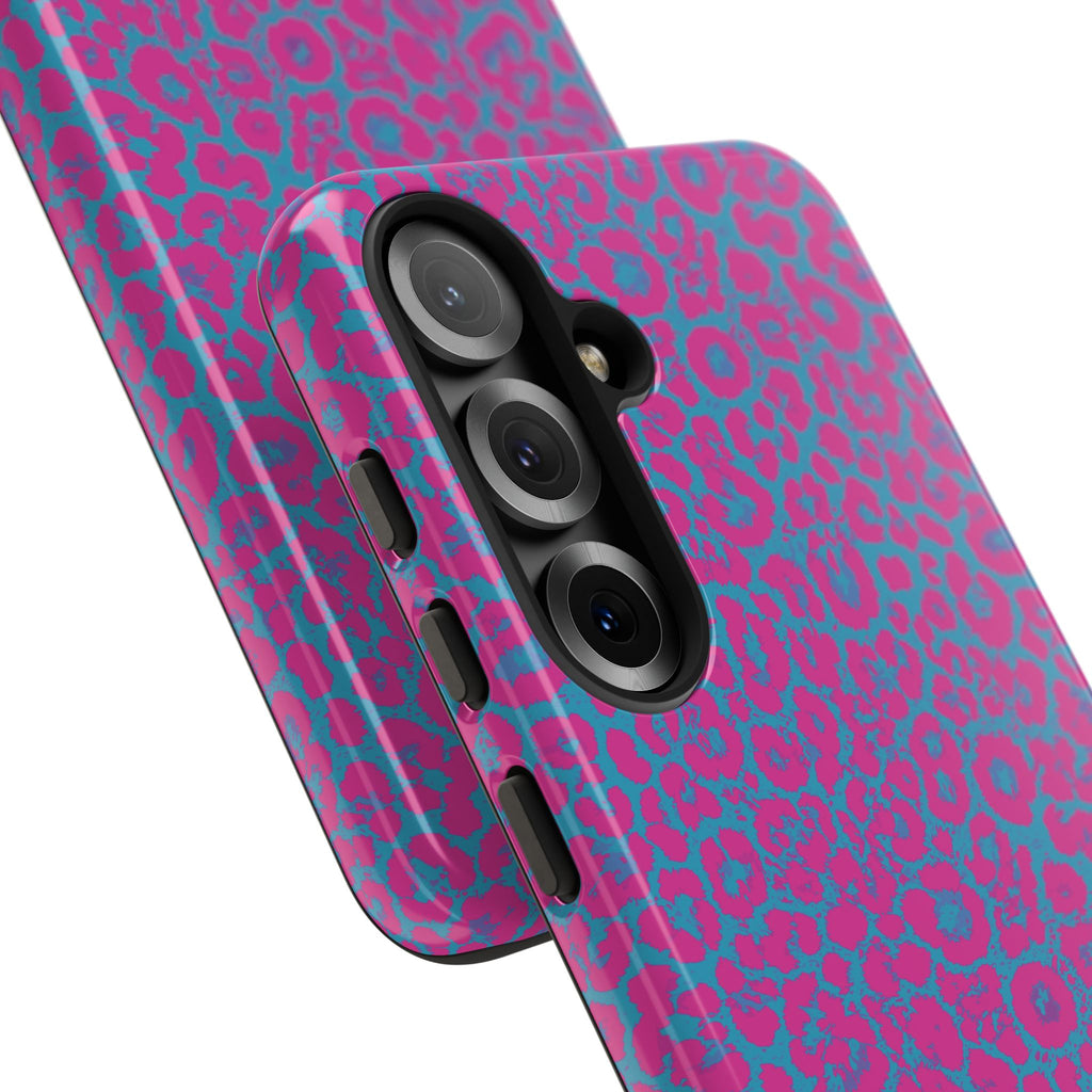 Pink Blue Leopard Tough Phone Case iPhone, Galaxy, or Google Pixel