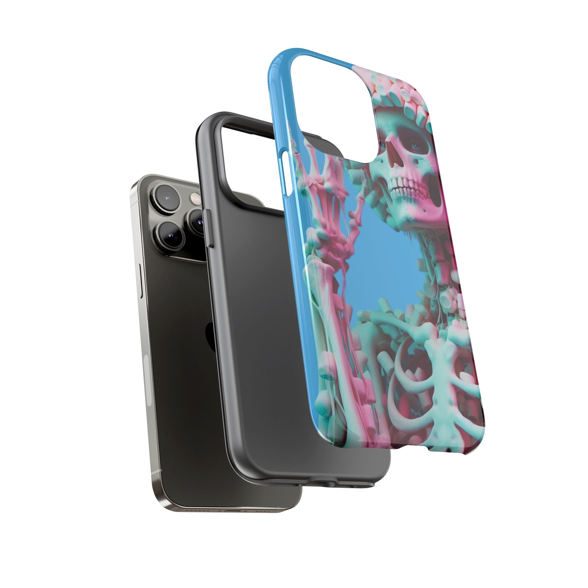 Neon Pink Skeleton Blue Tough Phone Case for iPhone, Galaxy or Google Pixel