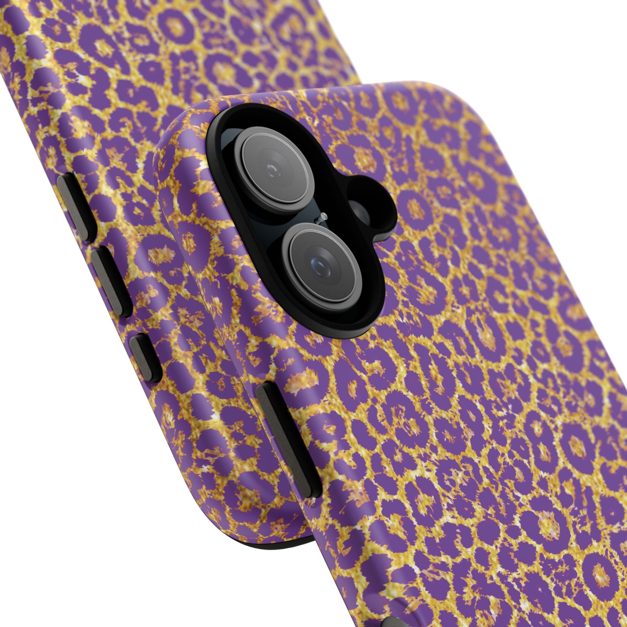 Purple Gold Leopard Tough Phone Case for iPhone, Galaxy, or Google Pixel