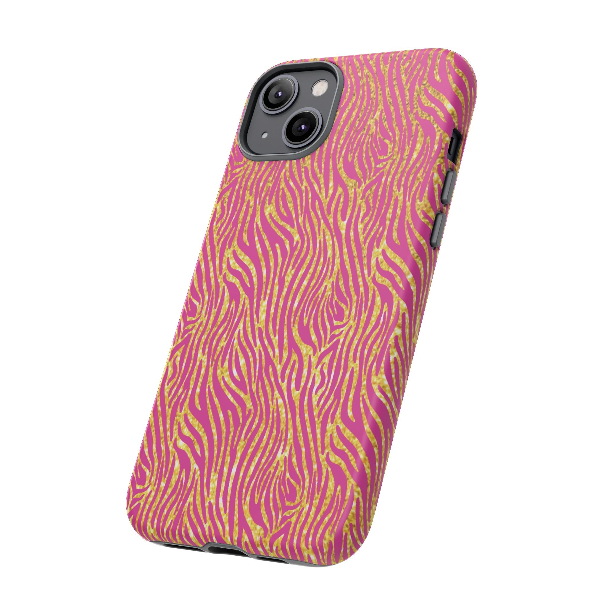 Pink Gold Zebra Print Tough Case for iPhone, Galaxy, or Google Pixel