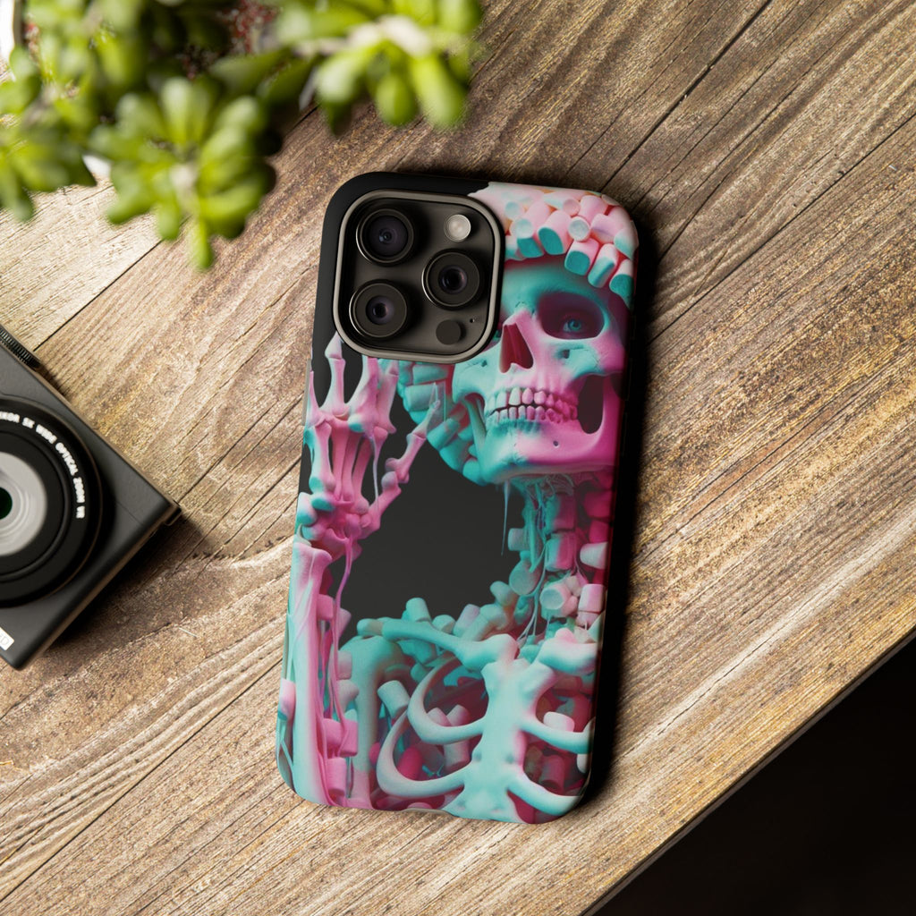 Neon Pink Skeleton (Black) Tough Phone Case for iPhone, Galaxy, or Google Pixel