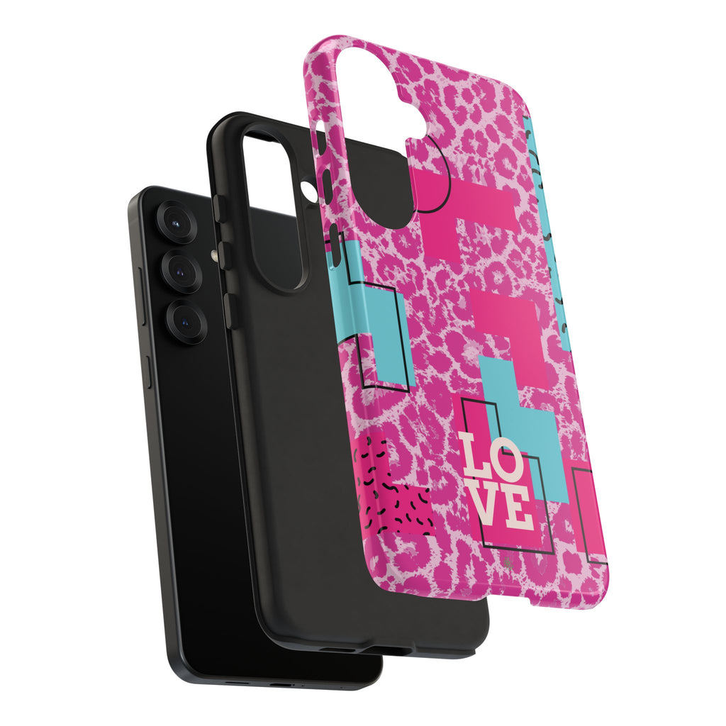 Retro Love Pink Leopard RG Tough Phone Case for iPhone, Galaxy, or Google Pixel