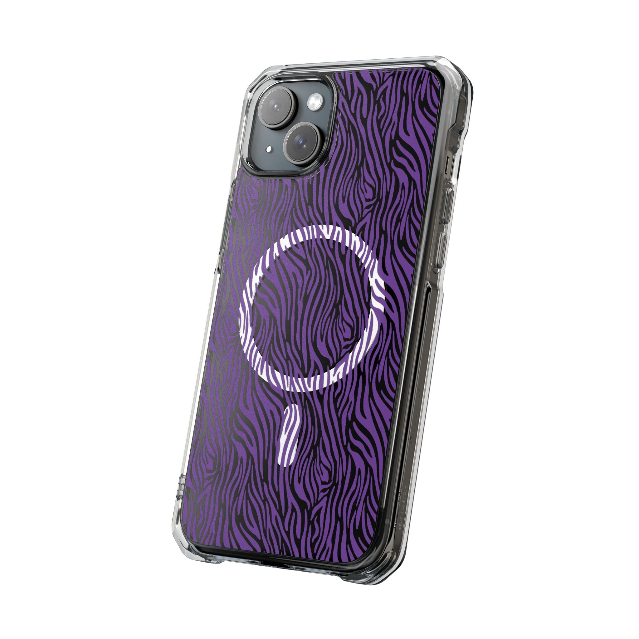 Purple Zebra Magnetic iPhone 14, 15, 16 Series Clear Impact Cases