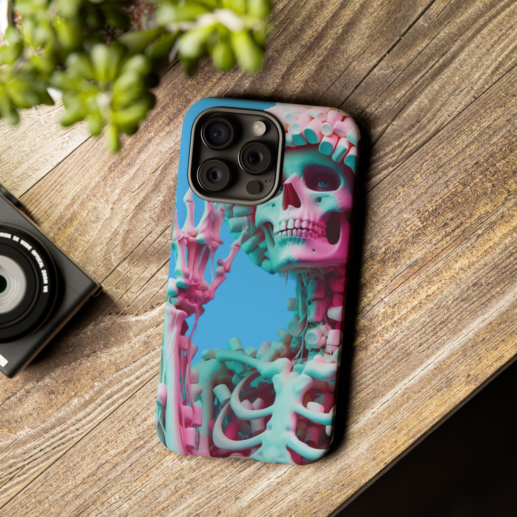 Neon Pink Skeleton Blue Tough Phone Case for iPhone, Galaxy or Google Pixel