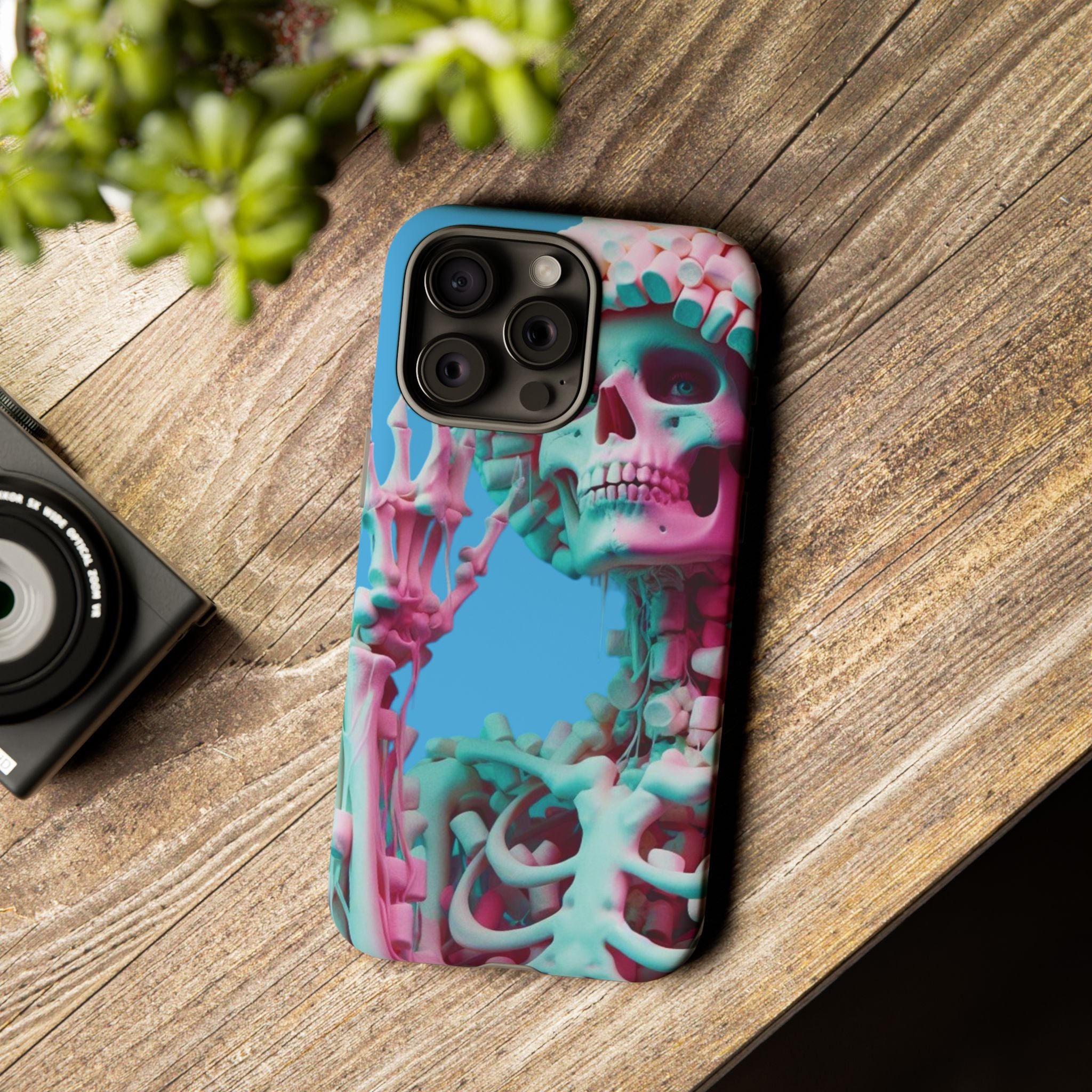 Neon Pink Skeleton Blue Tough Phone Case for iPhone, Galaxy or Google Pixel