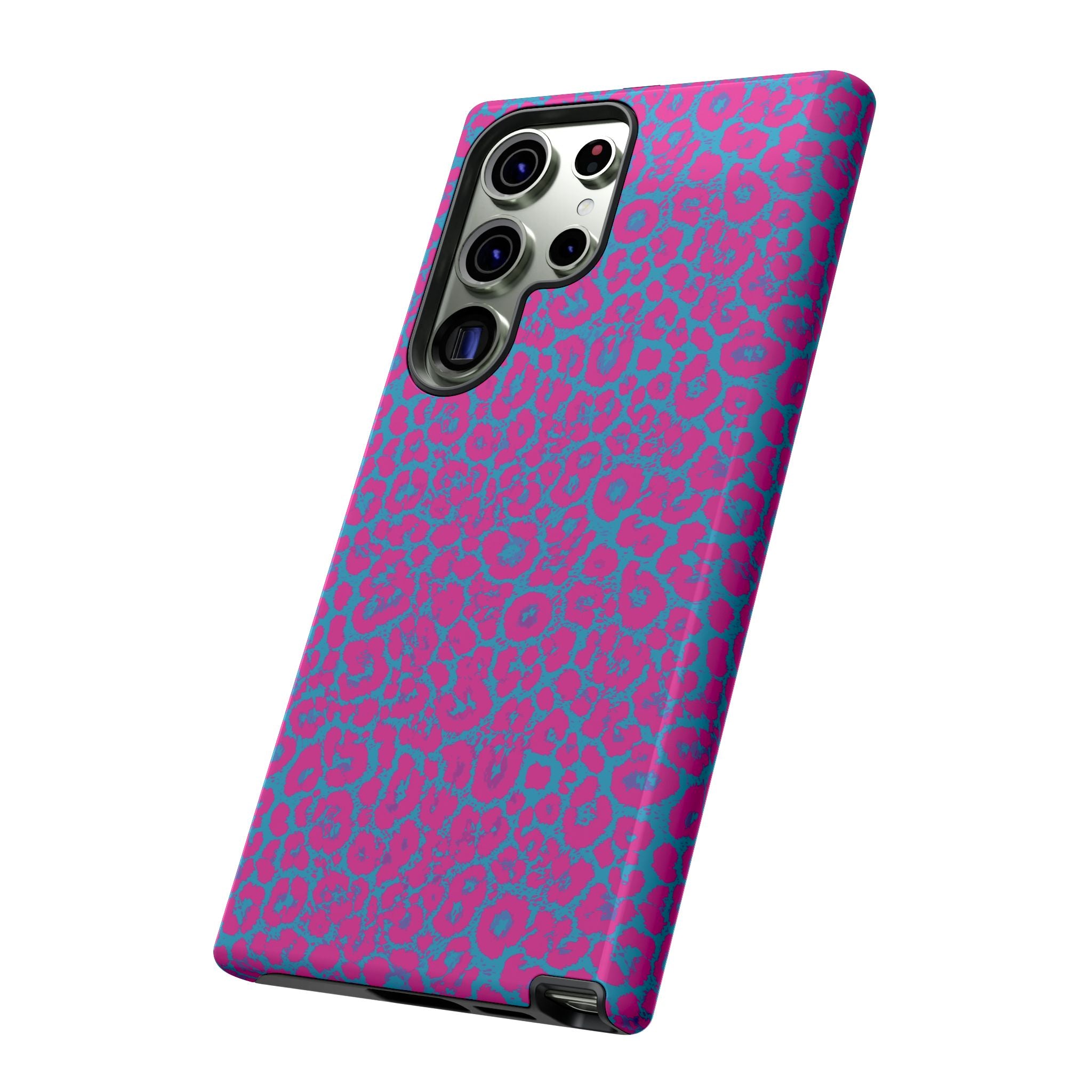 Pink Blue Leopard Tough Phone Case iPhone, Galaxy, or Google Pixel