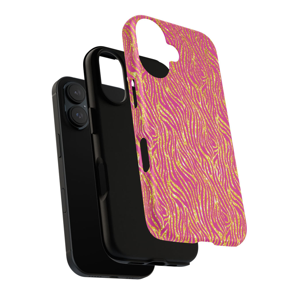 Pink Gold Zebra Print Tough Case for iPhone, Galaxy, or Google Pixel