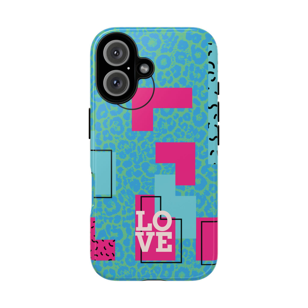 LOVE Aqua Blue Leopard RG Tough Phone Case iPhone, Galaxy, or Google Pixel
