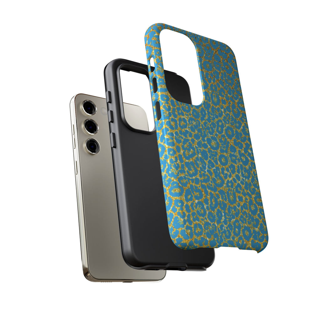 Blue Gold Leopard Tough Phone Case for iPhone, Galaxy, or Google Pixel