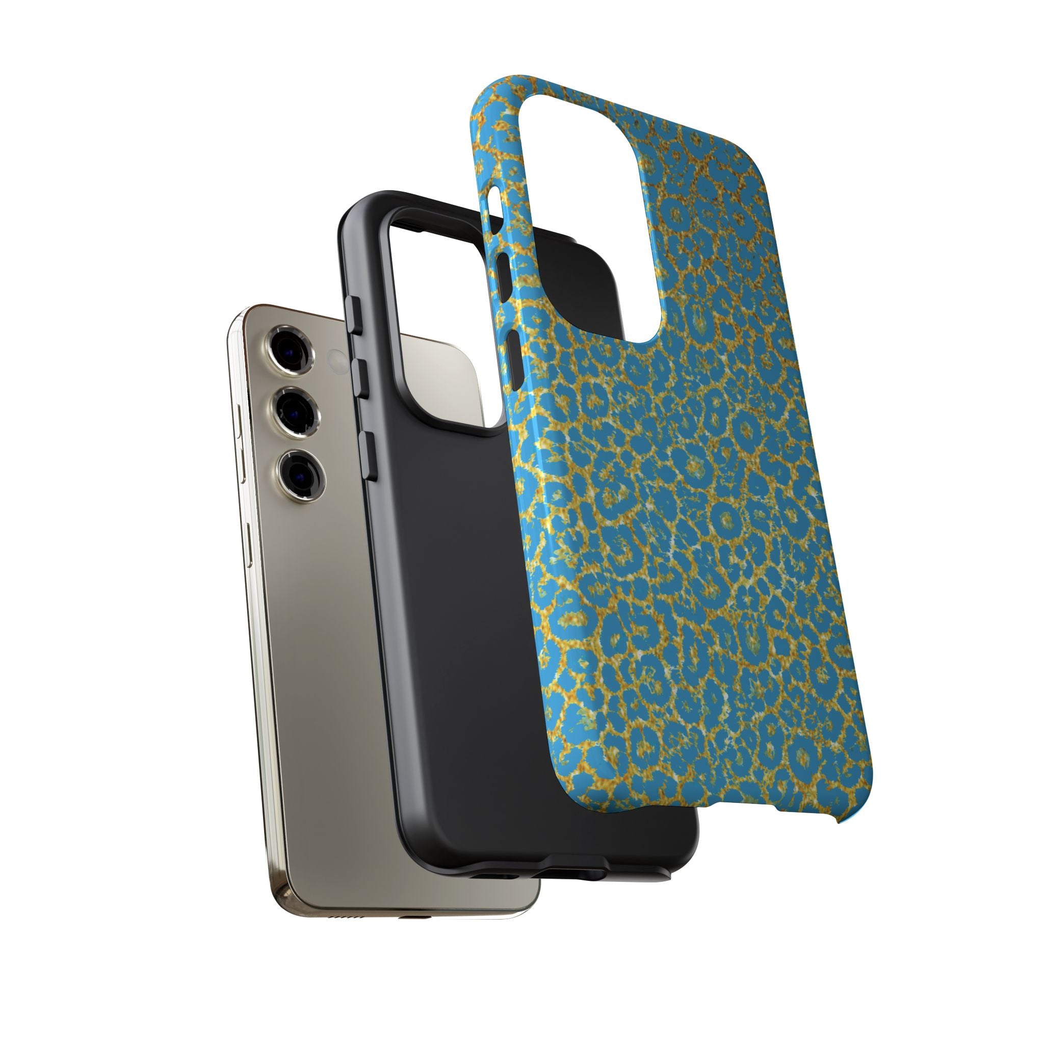 Blue Gold Leopard Tough Phone Case for iPhone, Galaxy, or Google Pixel