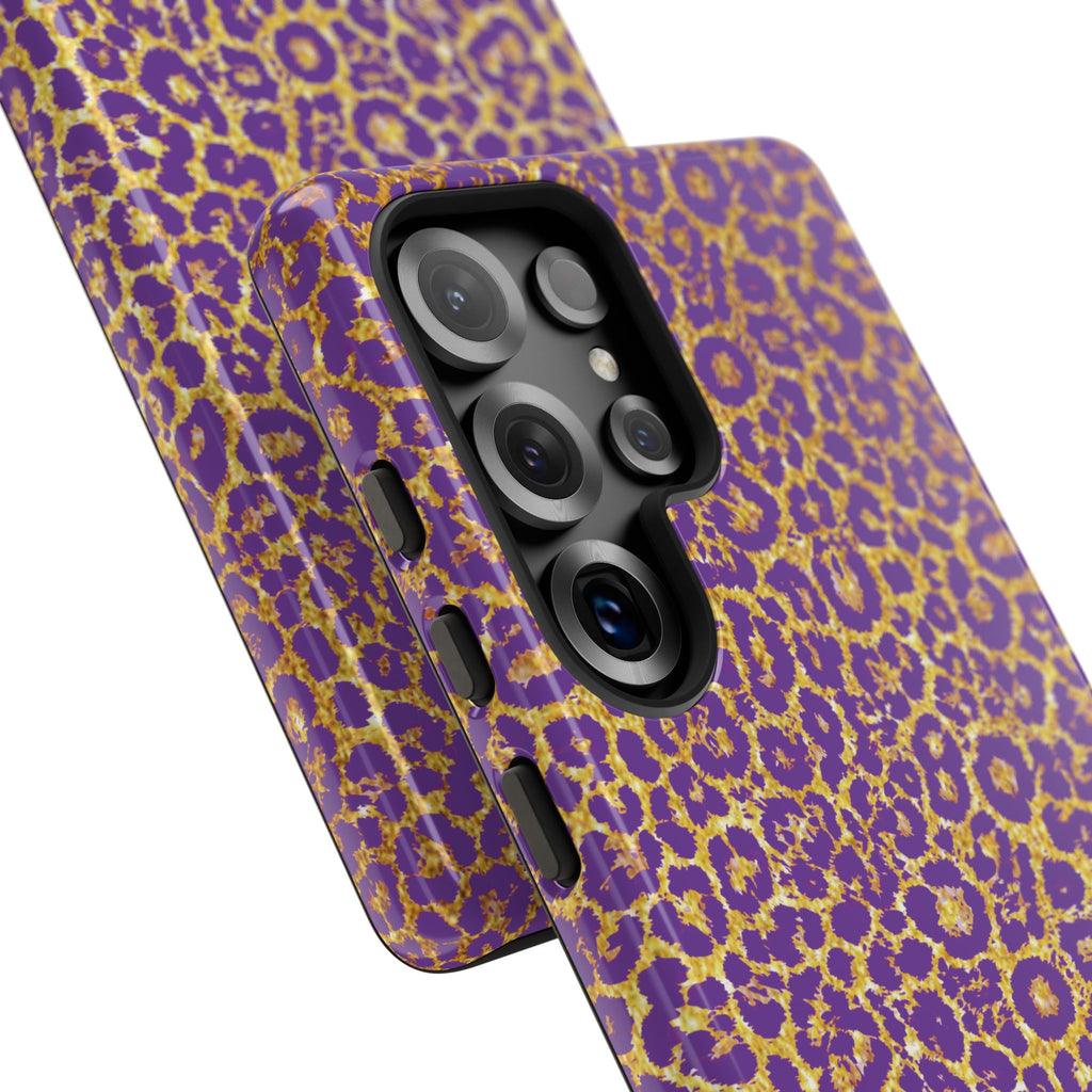 Purple Gold Leopard Tough Phone Case for iPhone, Galaxy, or Google Pixel