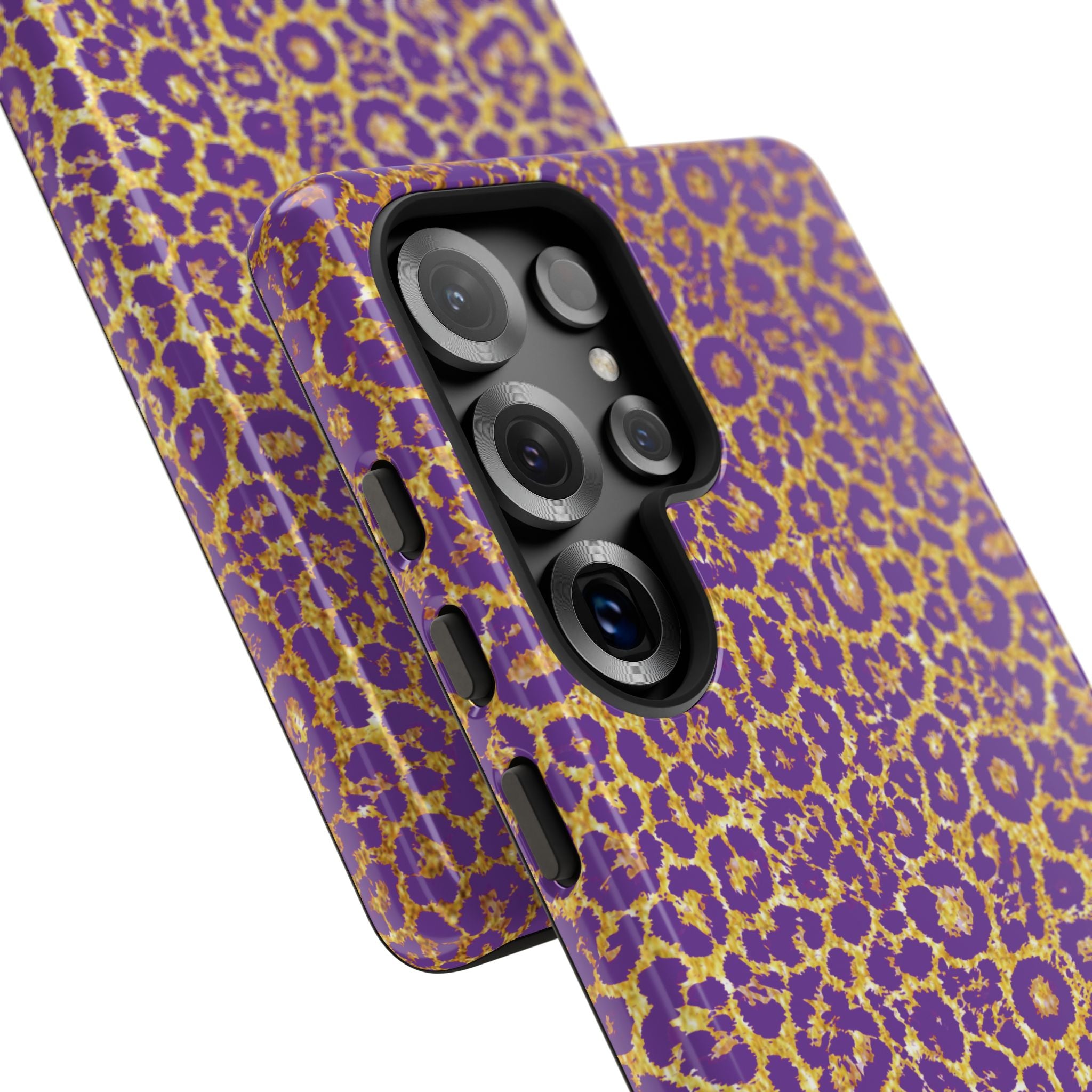 Purple Gold Leopard Tough Phone Case for iPhone, Galaxy, or Google Pixel