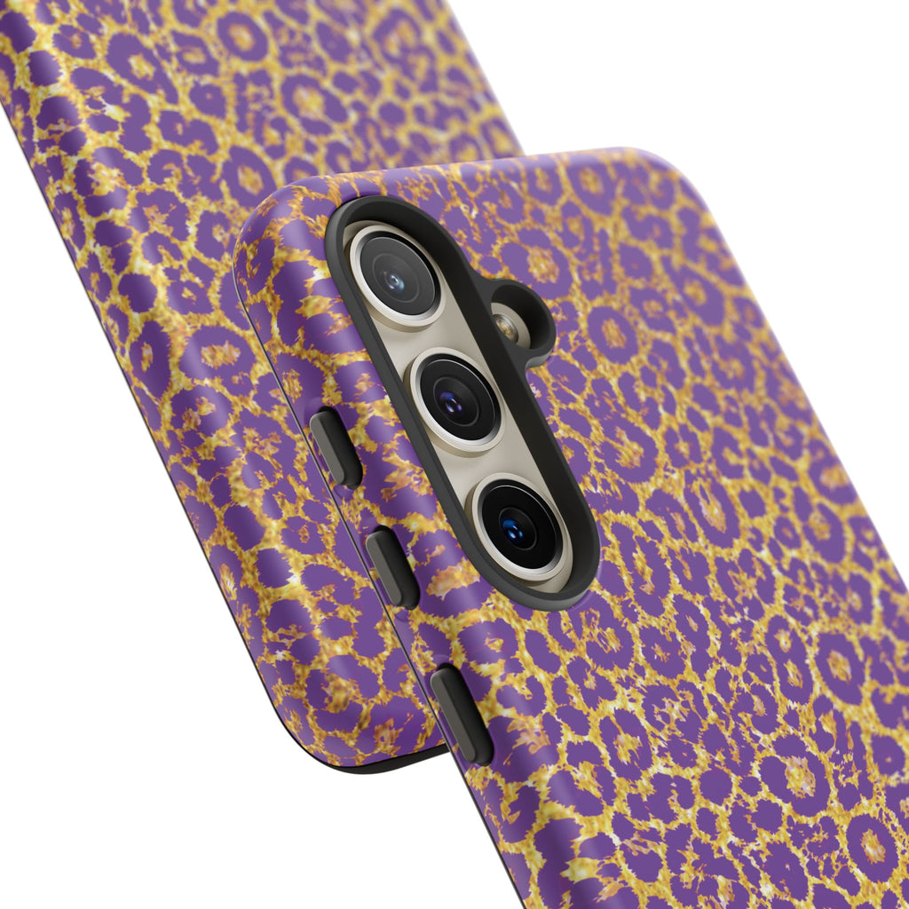 Purple Gold Leopard Tough Phone Case for iPhone, Galaxy, or Google Pixel