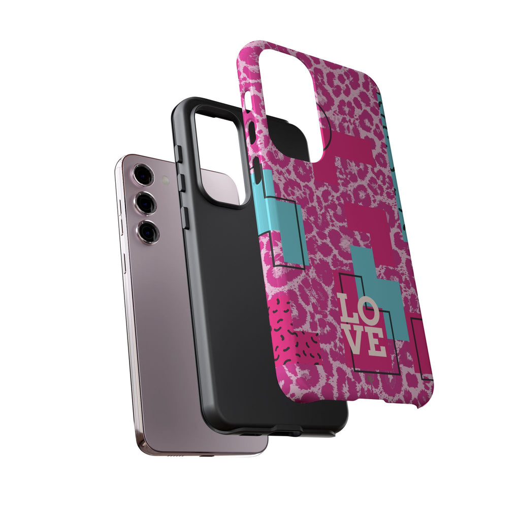Retro Love Pink Leopard RG Tough Phone Case for iPhone, Galaxy, or Google Pixel