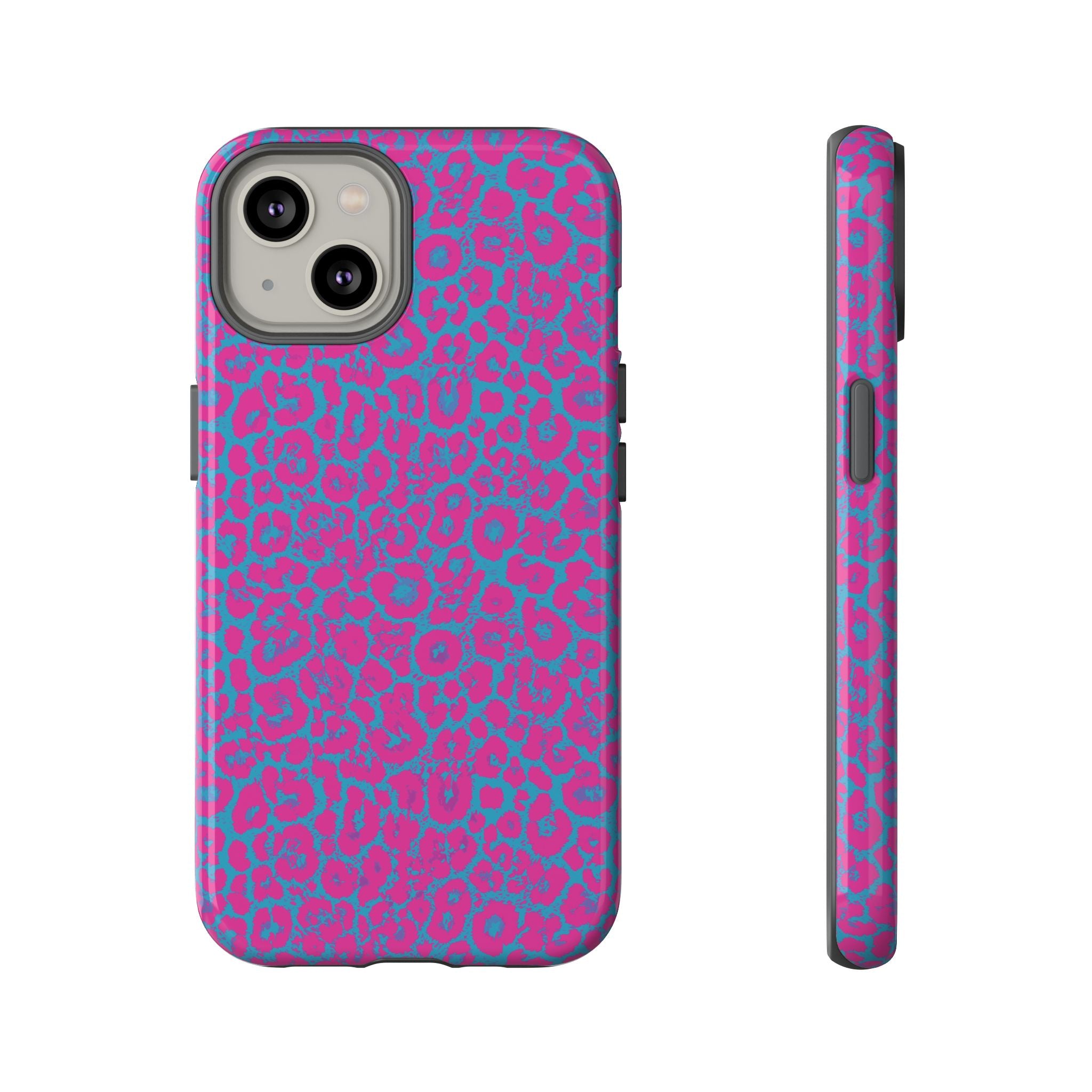 Pink Blue Leopard Tough Phone Case iPhone, Galaxy, or Google Pixel