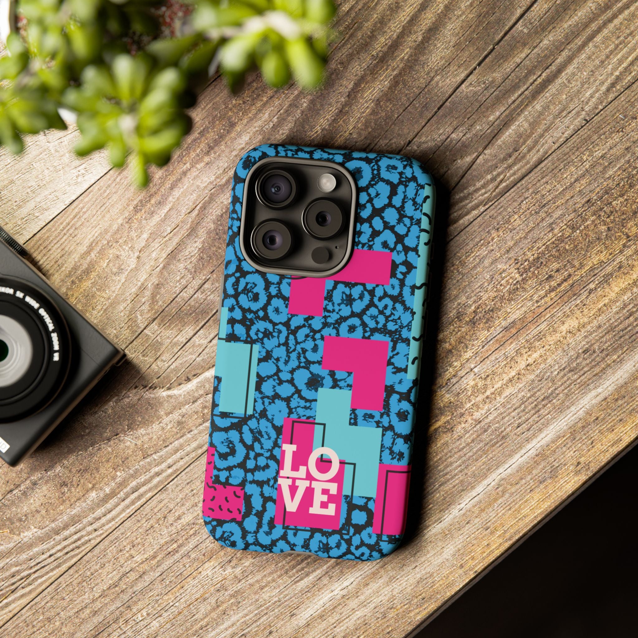 LOVE Blue Leopard 80s Vibe Tough Case for iPhone, Galaxy, or Google Pixel