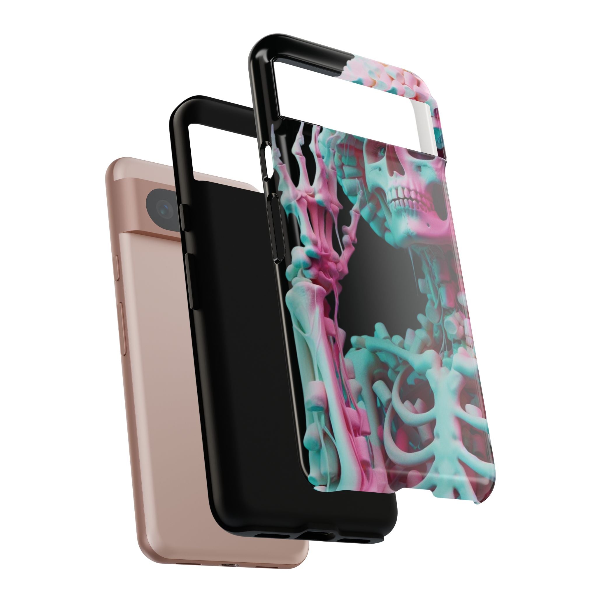 Neon Pink Skeleton (Black) Tough Phone Case for iPhone, Galaxy, or Google Pixel