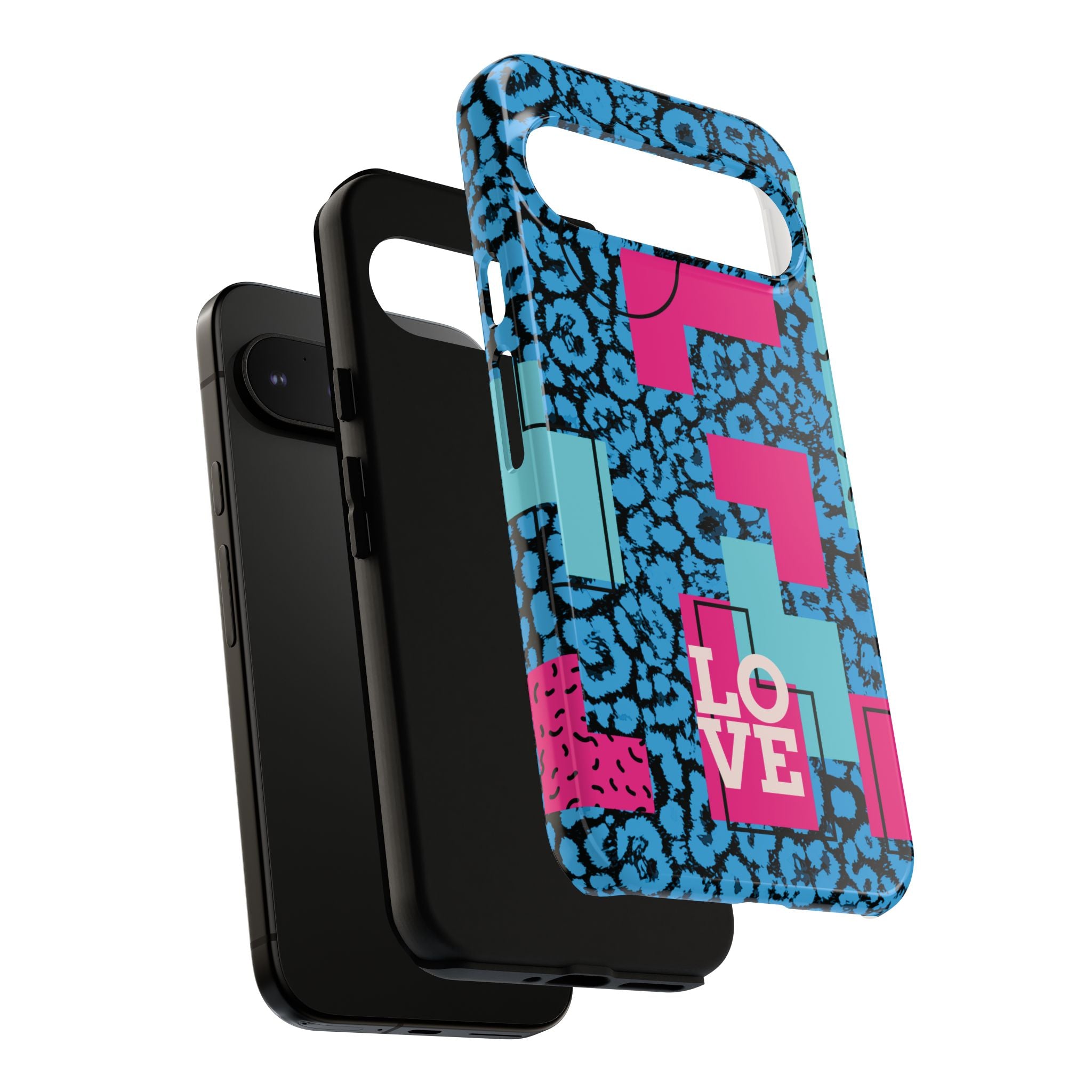 LOVE Blue Leopard 80s Vibe Tough Case for iPhone, Galaxy, or Google Pixel