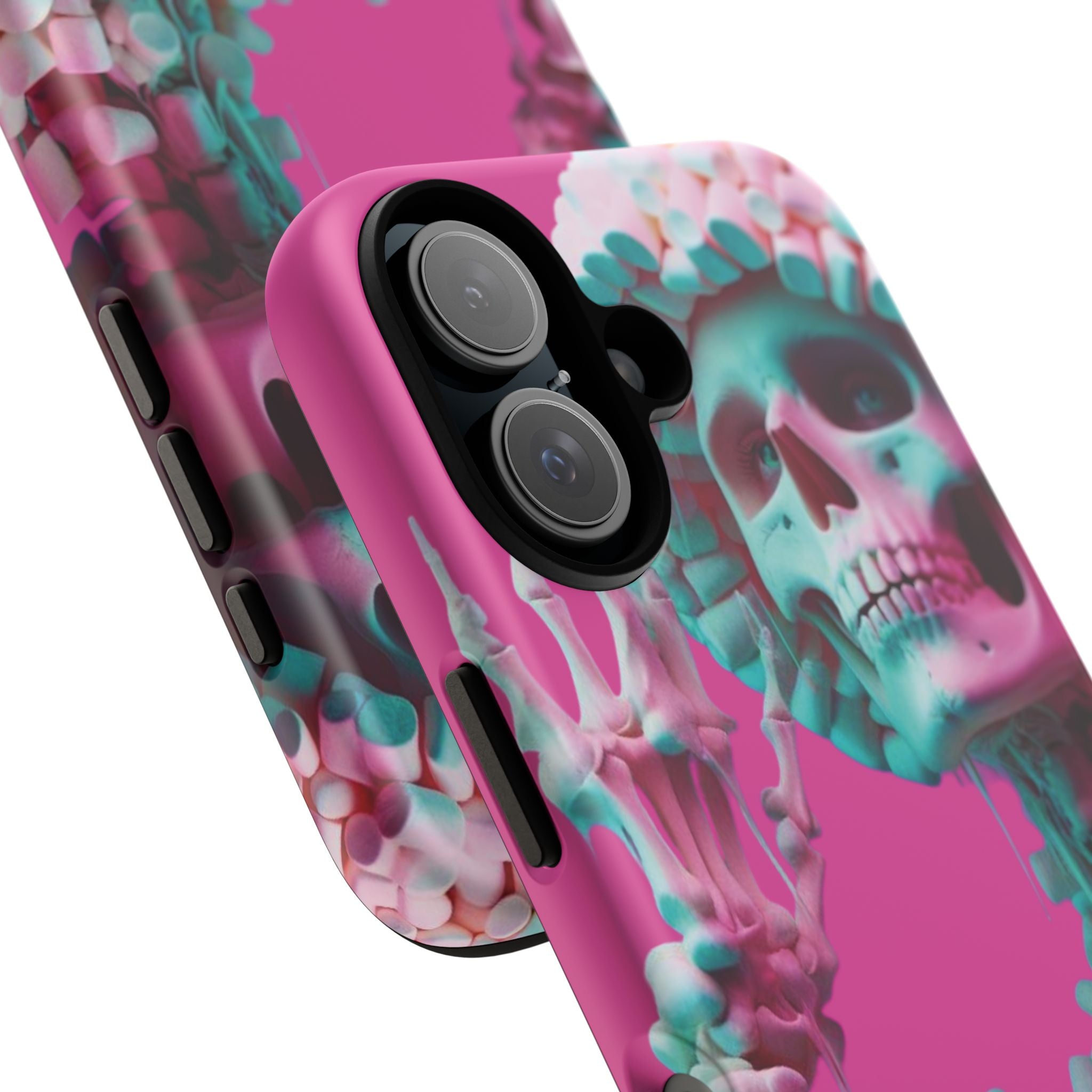 Neon Pink Skeleton Tough Phone Case for iPhone, Galaxy and Google Pixel