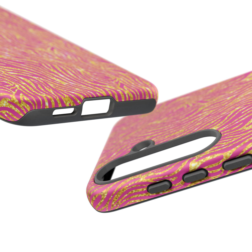 Pink Gold Zebra Print Tough Case for iPhone, Galaxy, or Google Pixel