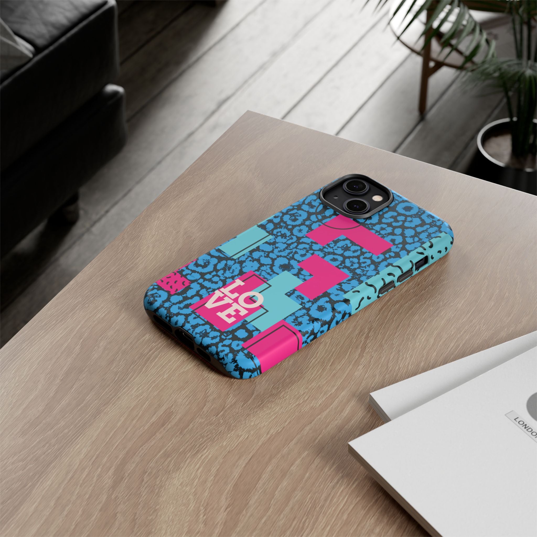 LOVE Blue Leopard 80s Vibe Tough Case for iPhone, Galaxy, or Google Pixel