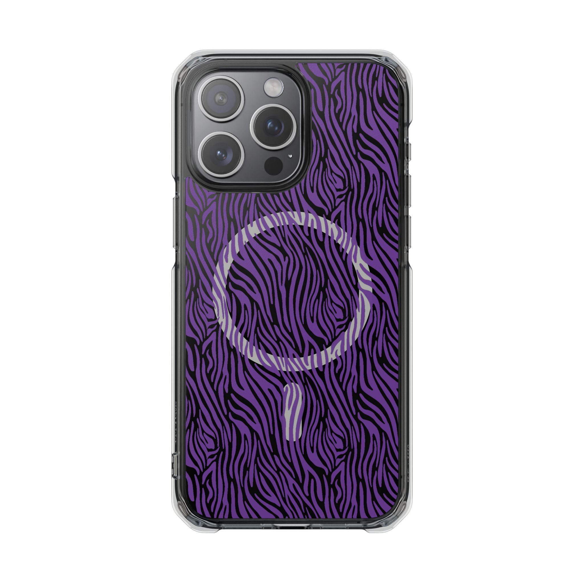 Purple Zebra Magnetic iPhone 14, 15, 16 Series Clear Impact Cases