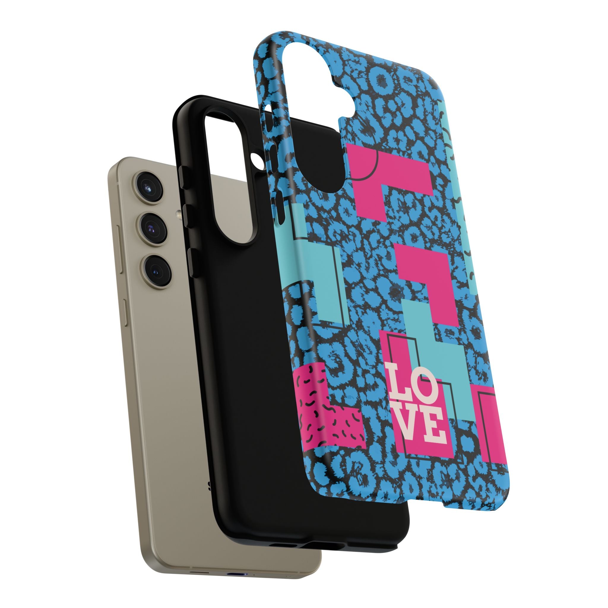 LOVE Blue Leopard 80s Vibe Tough Case for iPhone, Galaxy, or Google Pixel