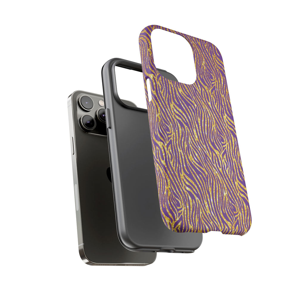 Vibrant Purple Gold Zebra Tough Phone Case iPhone, Galaxy, or Google Pixel