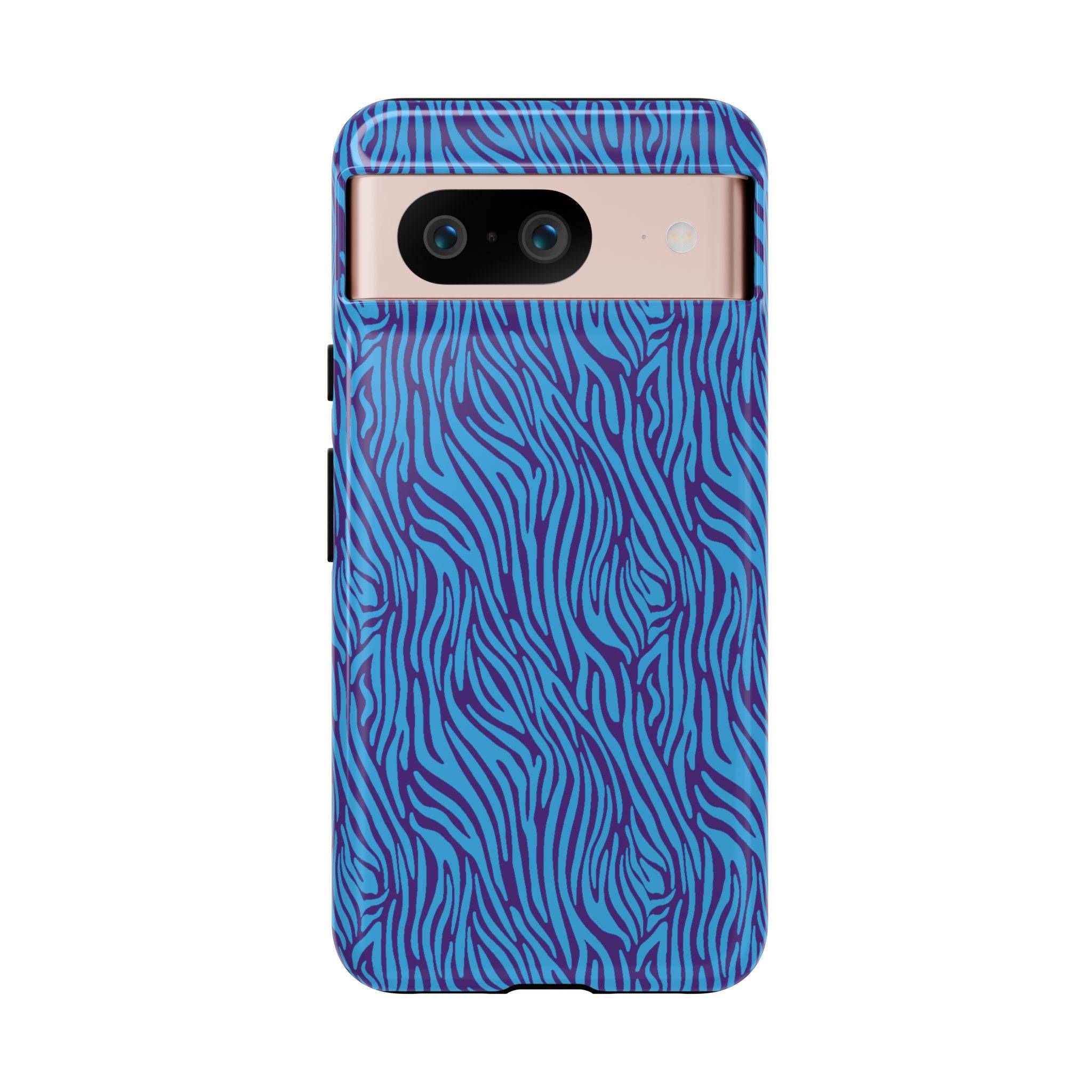 Zebra Print Blue and Purple Tough Case for iPhone, Galaxy or Google Pixel