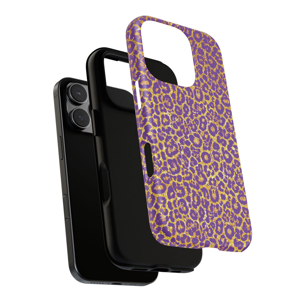 Purple Gold Leopard Tough Phone Case for iPhone, Galaxy, or Google Pixel