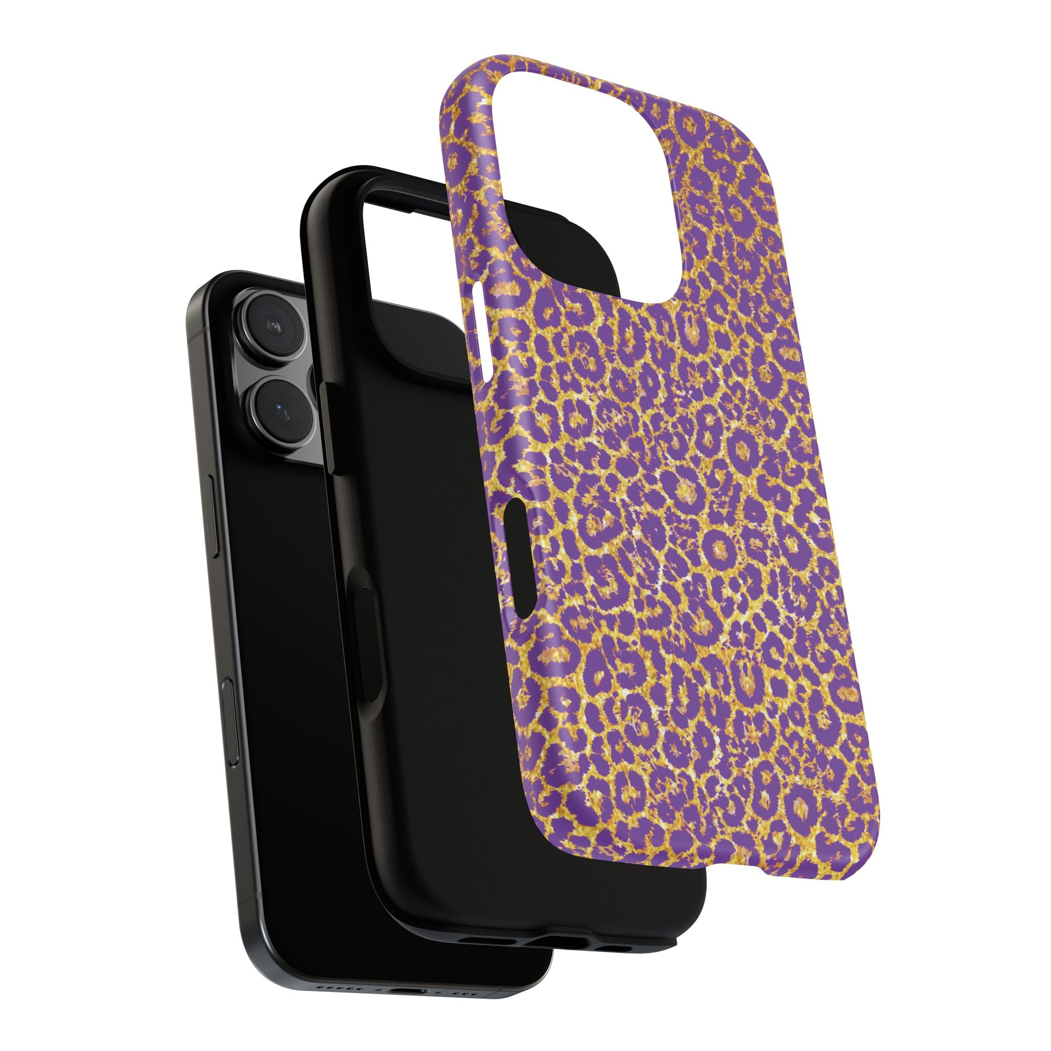 Purple Gold Leopard Tough Phone Case for iPhone, Galaxy, or Google Pixel