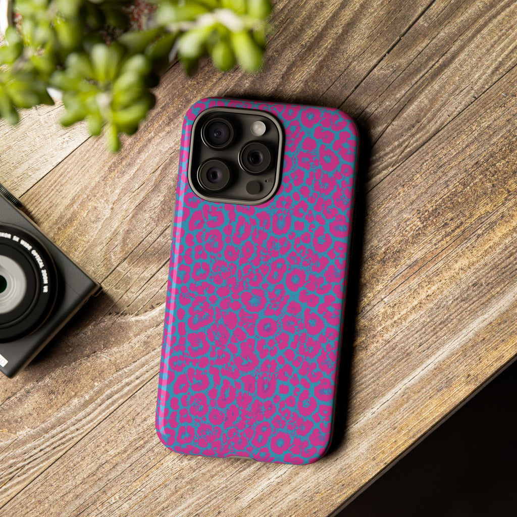 Pink Blue Leopard Tough Phone Case iPhone, Galaxy, or Google Pixel