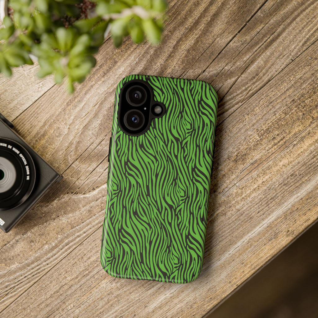 Neon Green Zebra Tough Phone Case iPhone, Galaxy, or Google Pixel