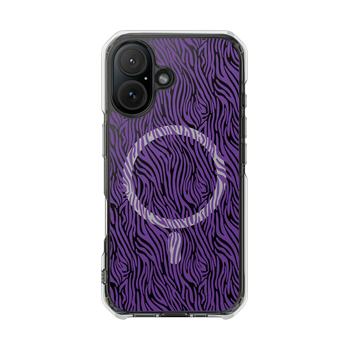 Purple Zebra Magnetic iPhone 14, 15, 16 Series Clear Impact Cases