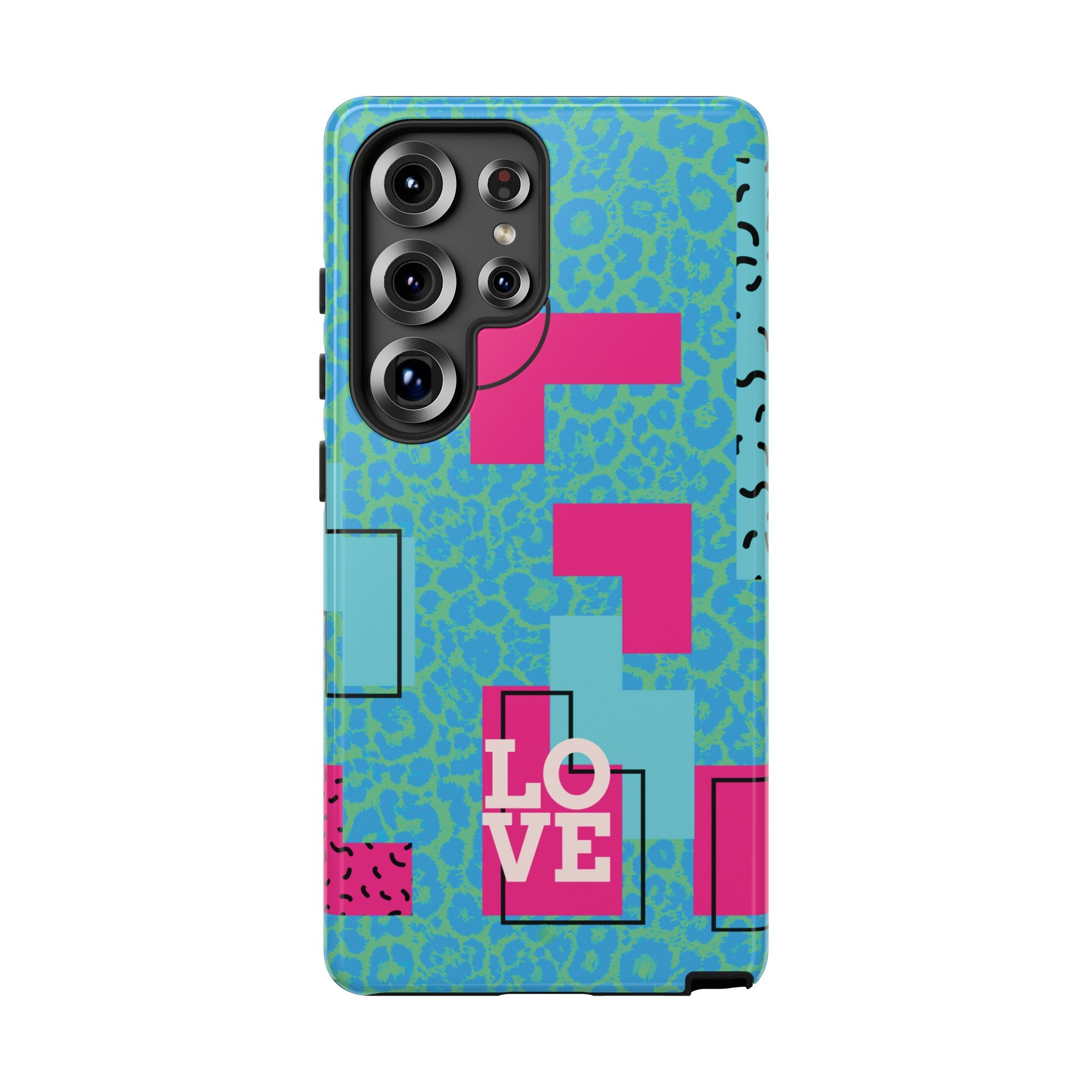 LOVE Aqua Blue Leopard RG Tough Phone Case iPhone, Galaxy, or Google Pixel