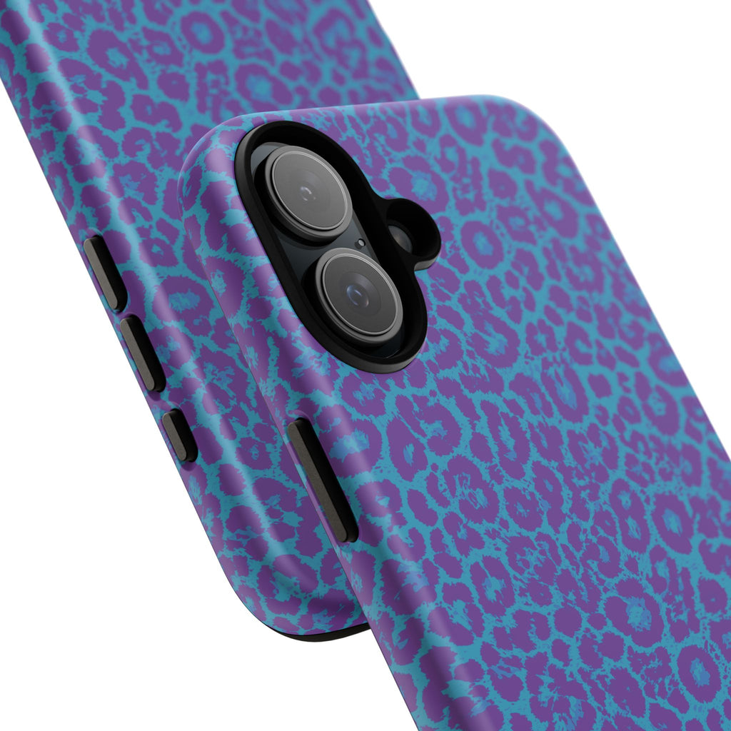 Leopard Printed Purple Blue Tough Phone Case for iPhone, Galaxy, or Google Pixel
