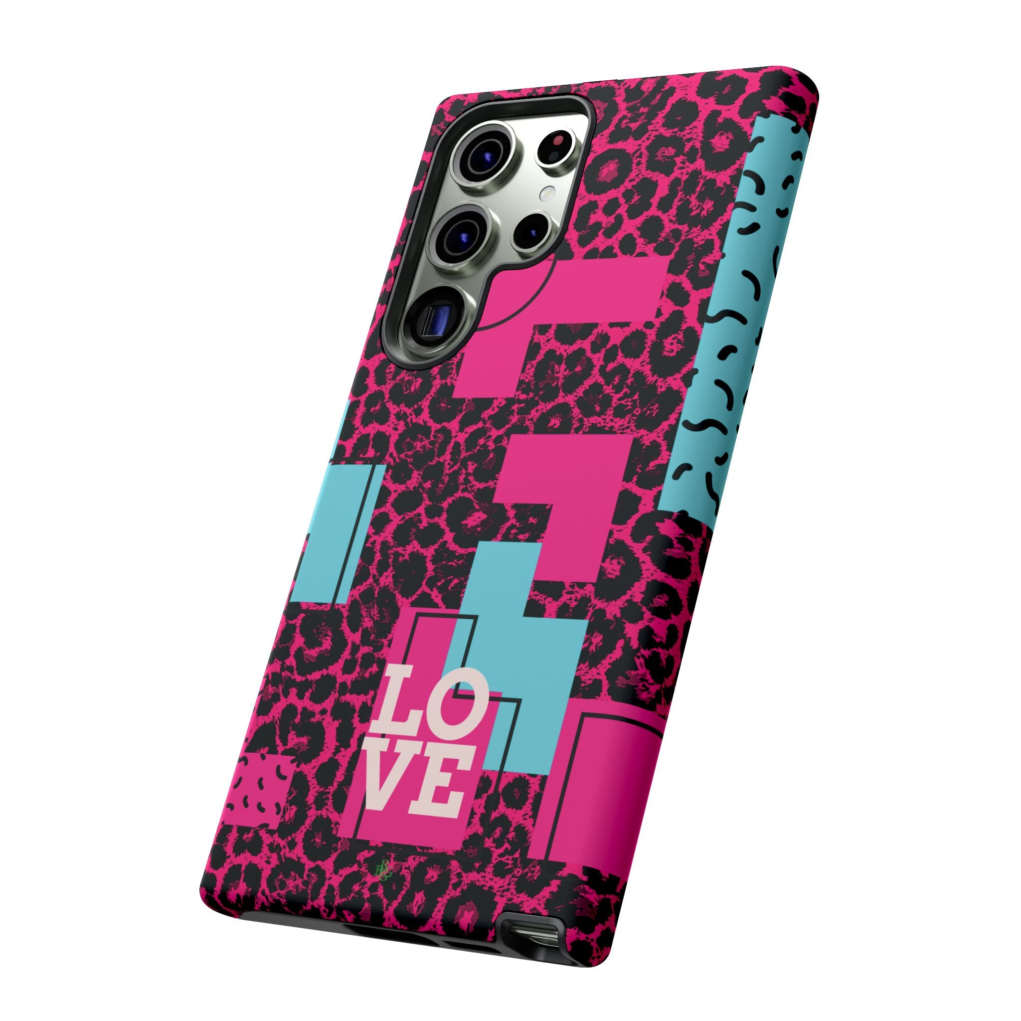Pink Love Retro Blocks Leopard RG Tough Phone Case for iPhone, Galaxy, or Google Pixel