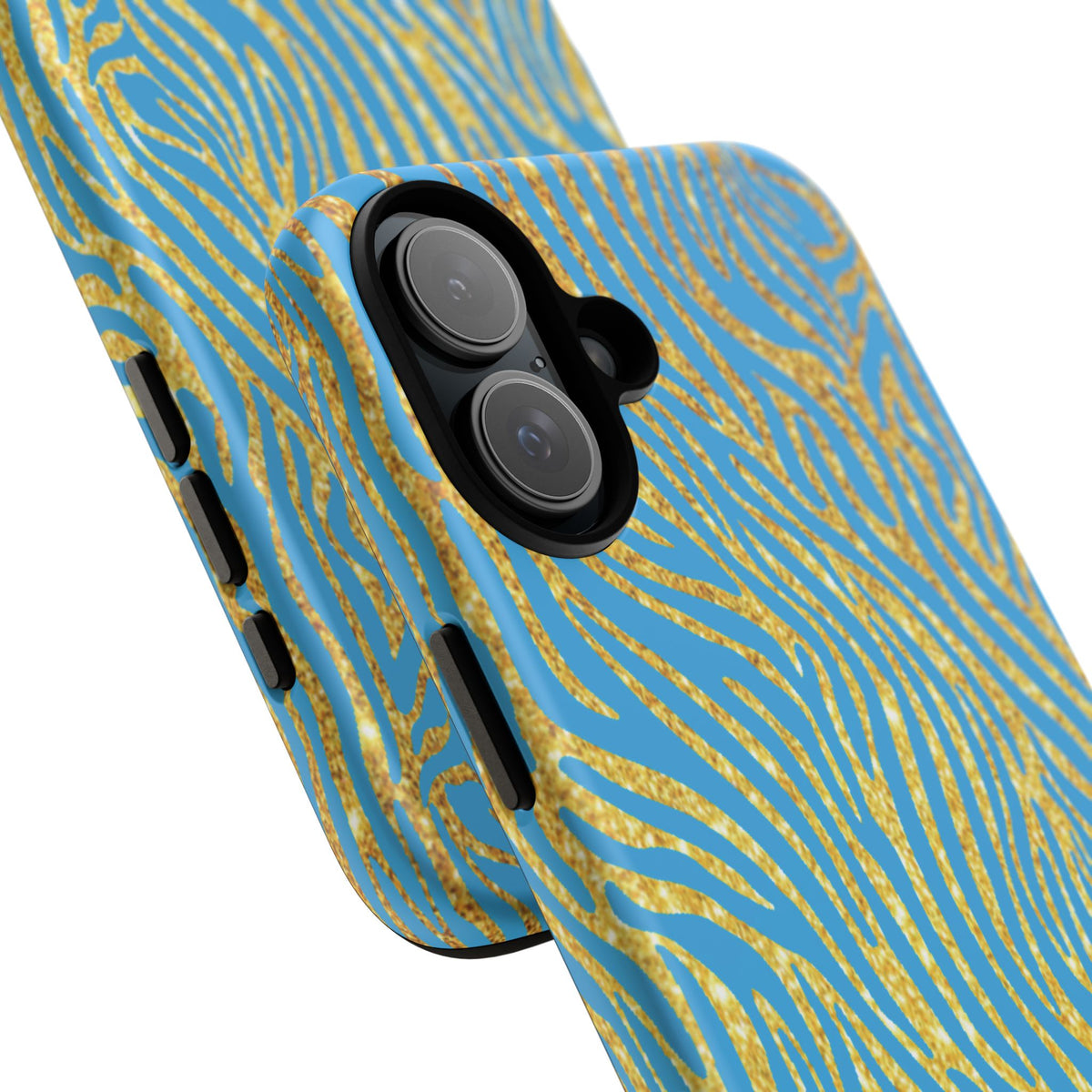 Blue Gold Zebra Tough Case for iPhone, Galaxy, or Google Pixel