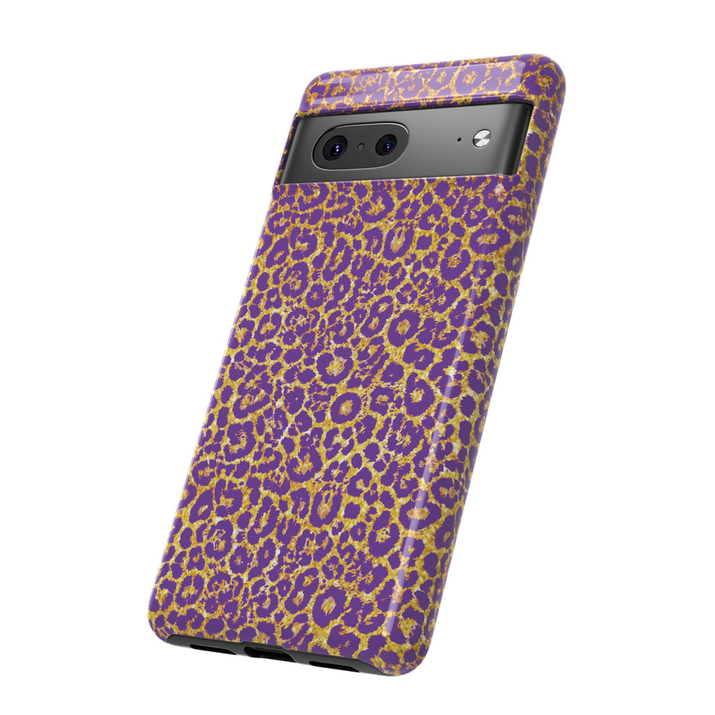 Purple Gold Leopard Tough Phone Case for iPhone, Galaxy, or Google Pixel