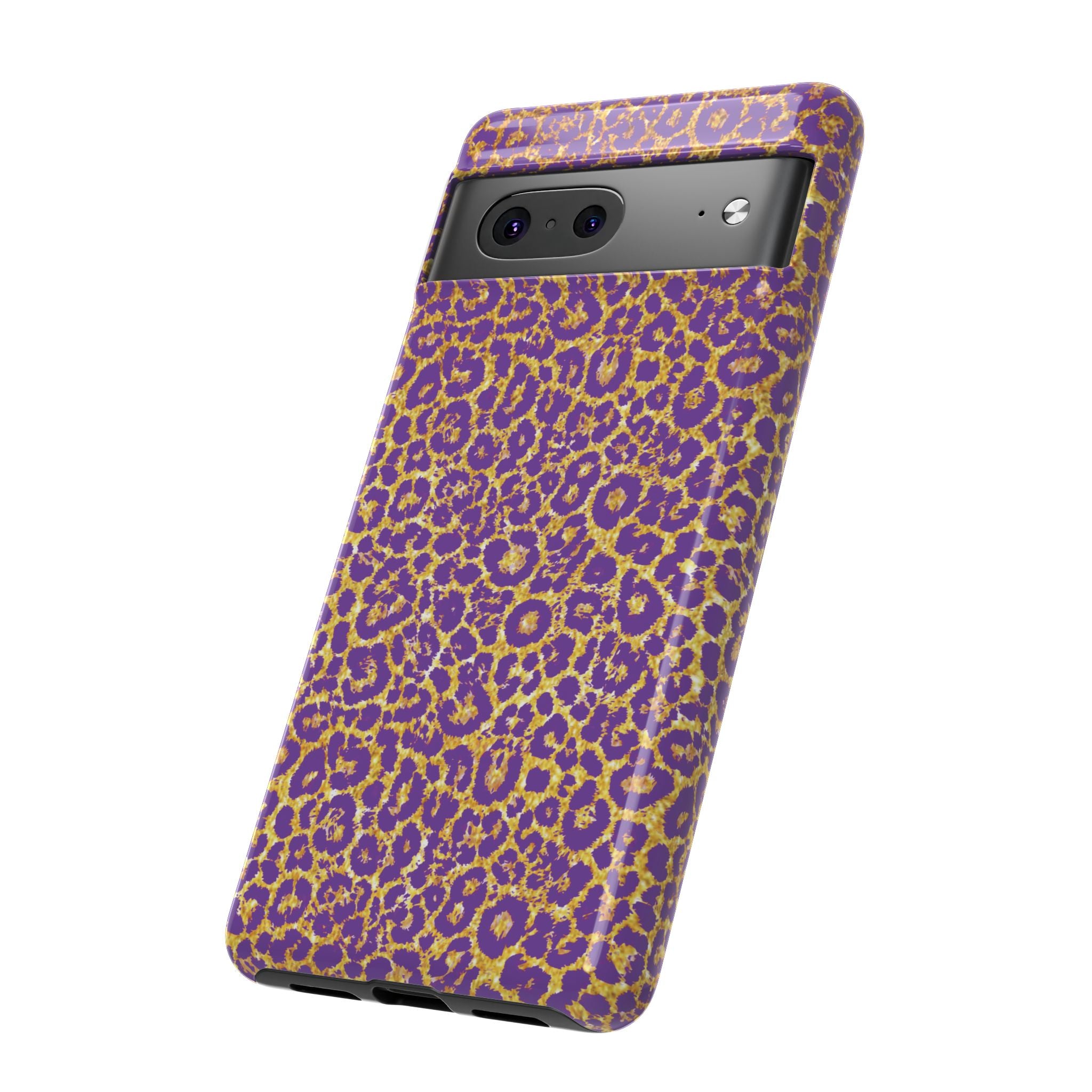 Purple Gold Leopard Tough Phone Case for iPhone, Galaxy, or Google Pixel