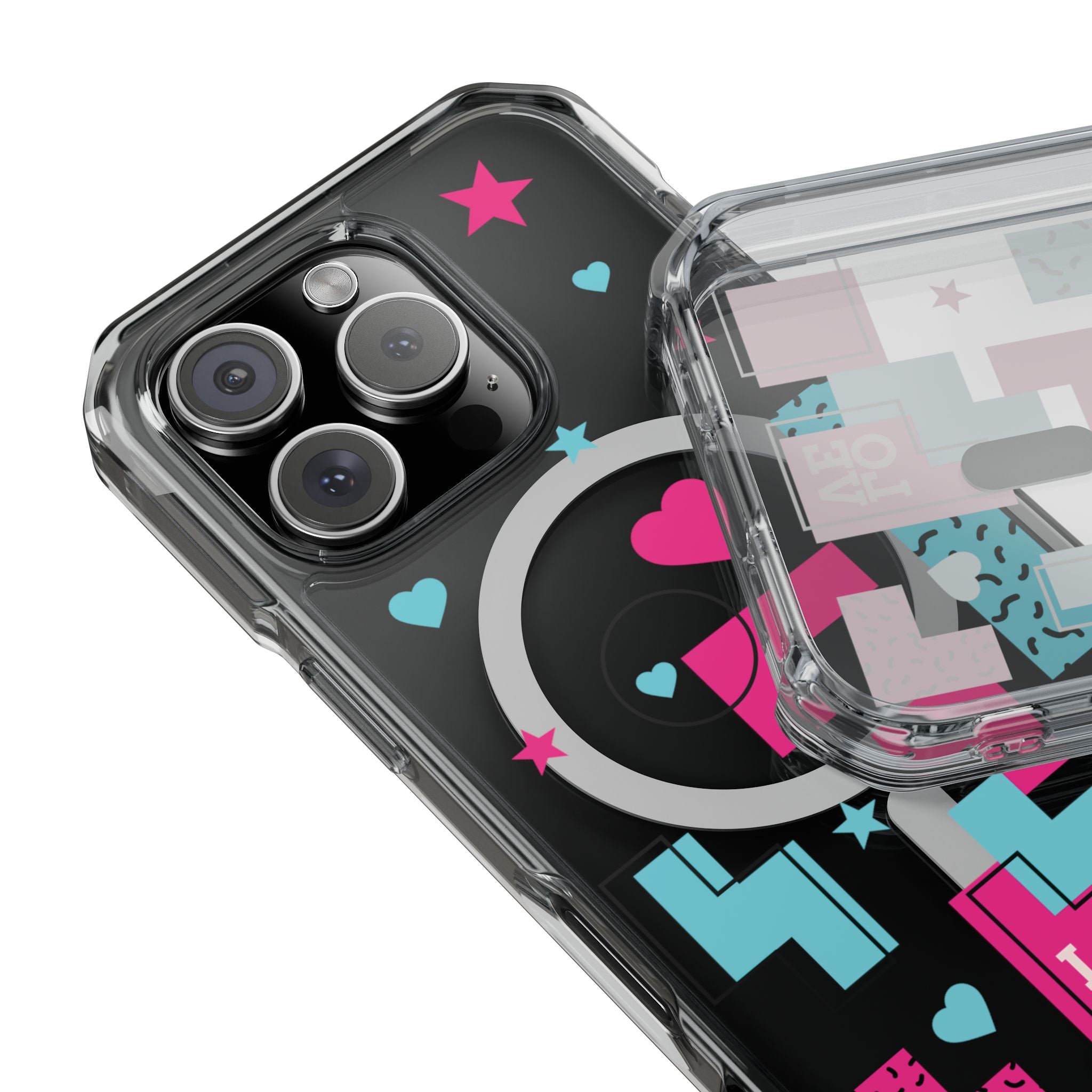 LOVE Retro Blocks Magnetic iPhone 14, 15, 16 Series Clear Impact Cases