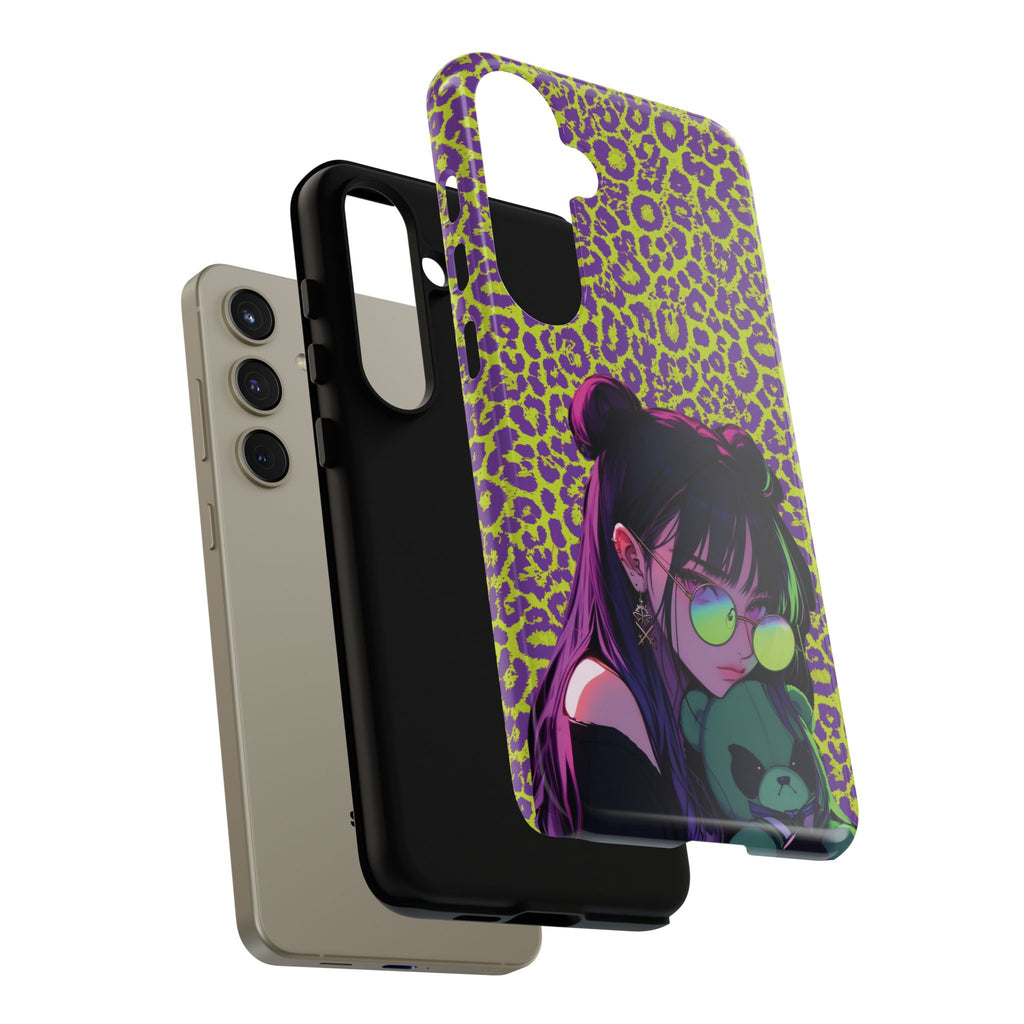 Purple Neon Lime Leopard Kz Tough Case for iPhone, Galaxy, or Google Pixel