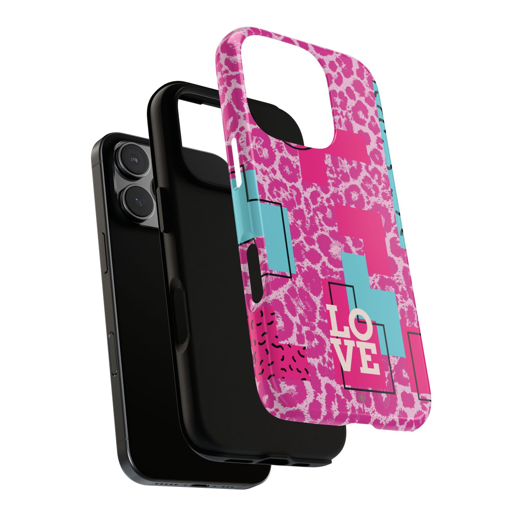Retro Love Pink Leopard RG Tough Phone Case for iPhone, Galaxy, or Google Pixel