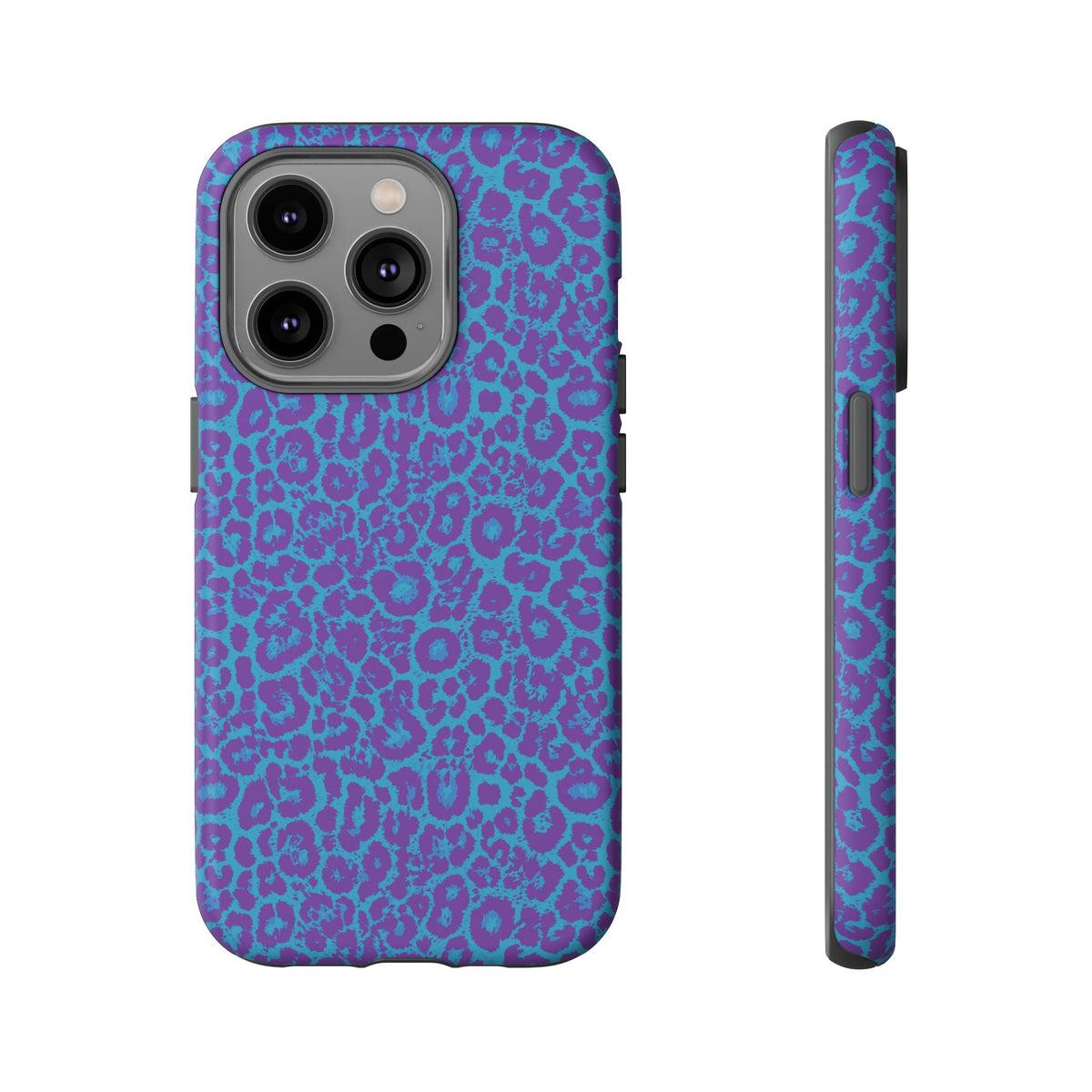 Leopard Printed Purple Blue Tough Phone Case for iPhone, Galaxy, or Google Pixel