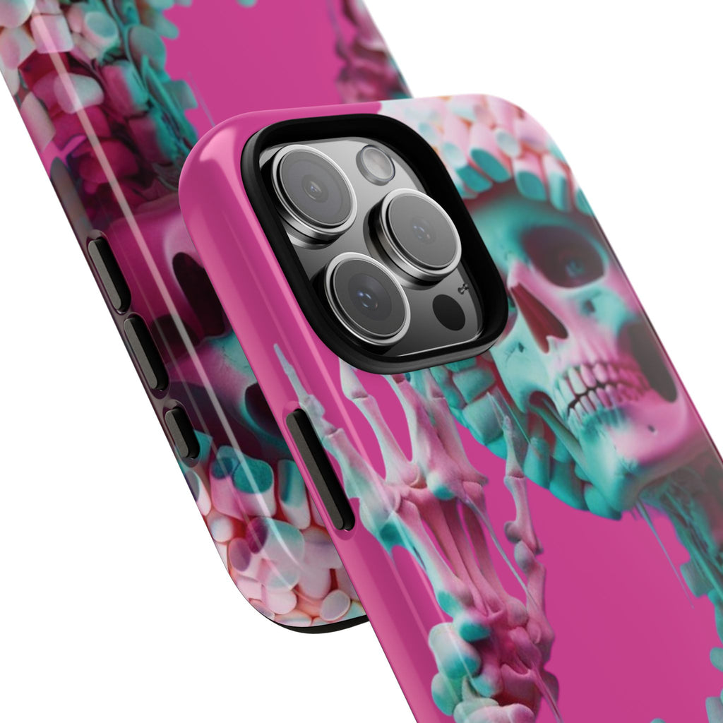 Neon Pink Skeleton Tough Phone Case for iPhone, Galaxy and Google Pixel