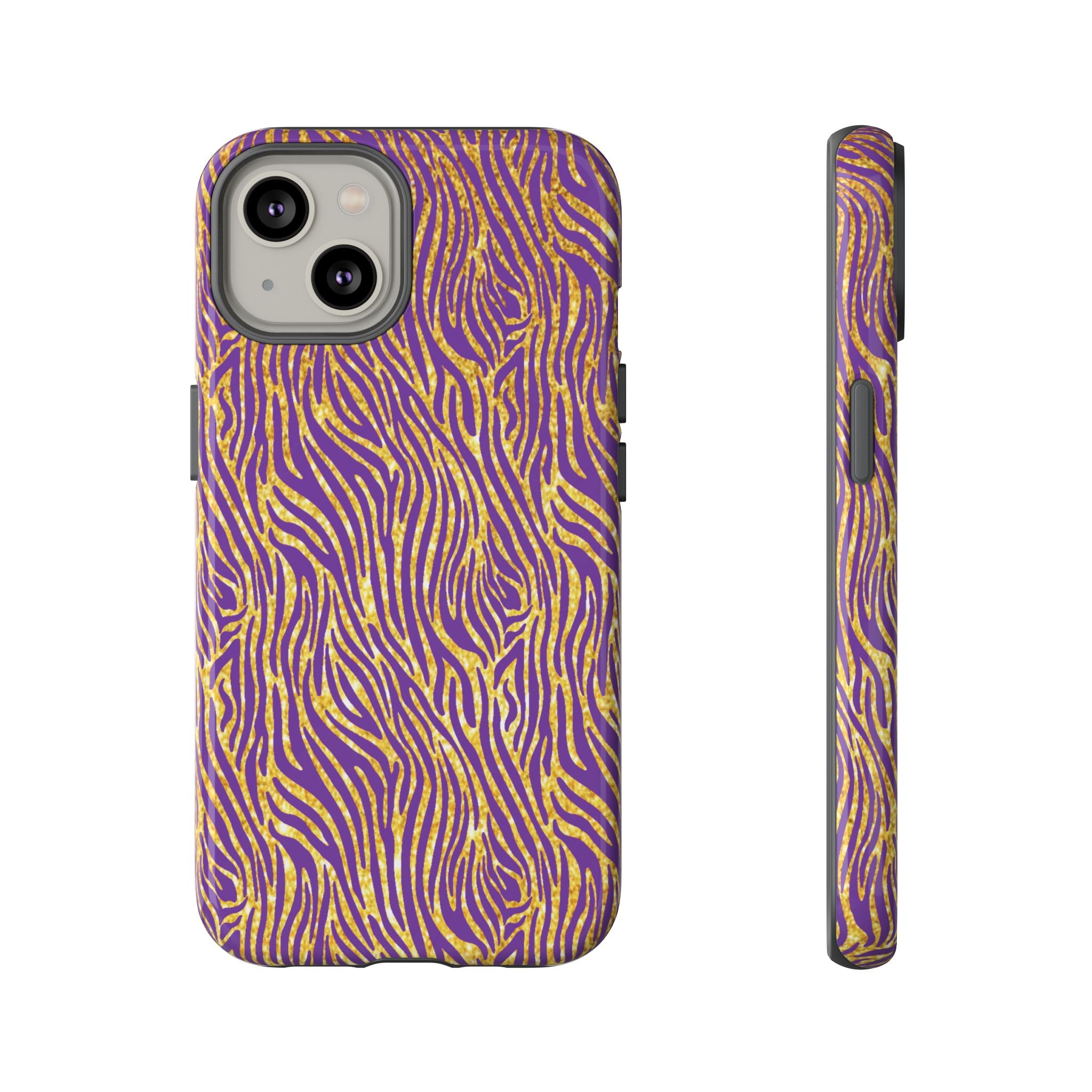 Vibrant Purple Gold Zebra Tough Phone Case iPhone, Galaxy, or Google Pixel