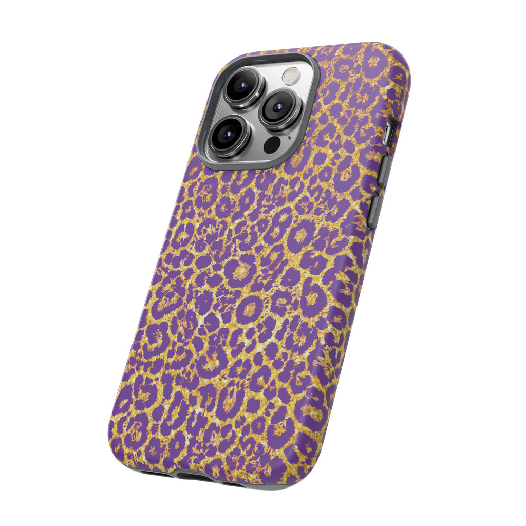 Purple Gold Leopard Tough Phone Case for iPhone, Galaxy, or Google Pixel
