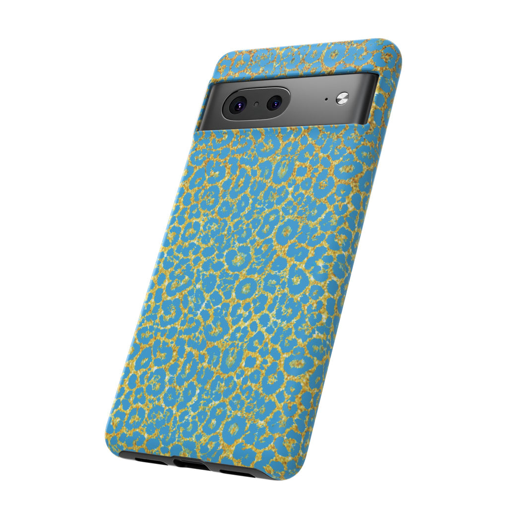 Blue Gold Leopard Tough Phone Case for iPhone, Galaxy, or Google Pixel